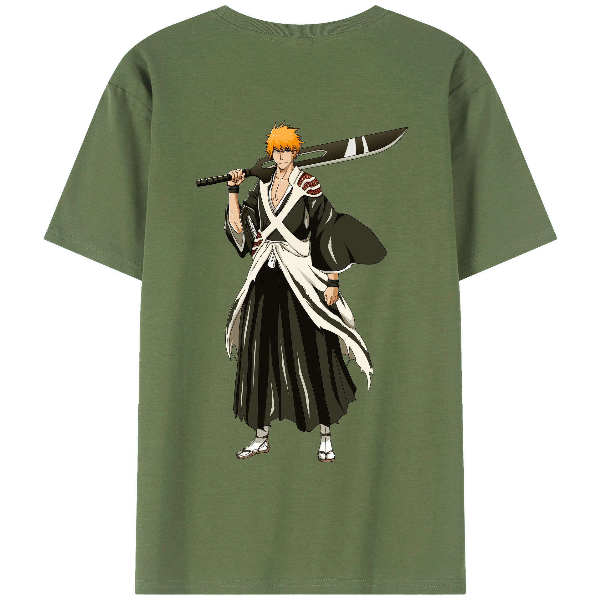 （画像用） ブリーチ 黒崎一護（くろさき いちご）BLEACH Kurosaki Ichigo 綿100％ メンズ半袖Tシャツ（バックプリント） 通気性